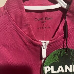 Calvin Klein Hot Pink Zip-Front Polo with White Trim